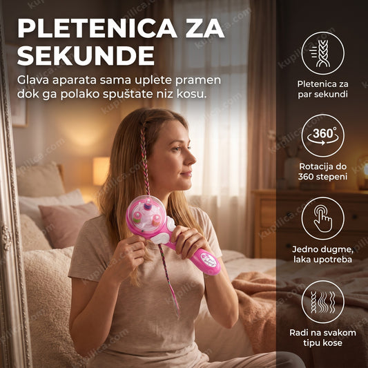 aparat za pletenje kikica u rukama odrasle žene ispred ogledala, benefiti proizvoda