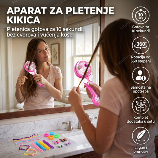 aparat za pletenje kikica u ruci žene sa pletenicom, benefiti proizvoda