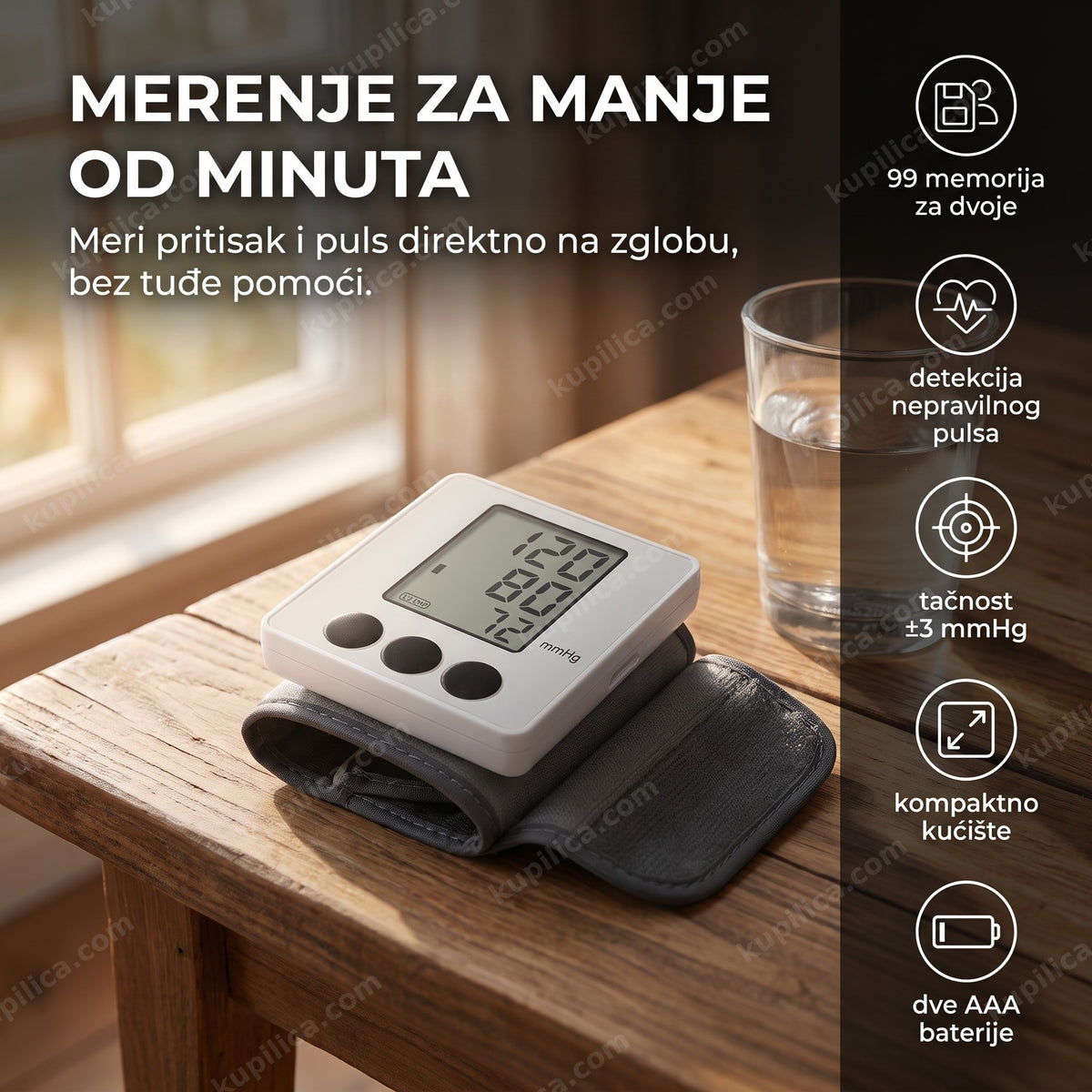 aparat za pritisak za zglob sa LCD ekranom tokom merenja kod kuće, benefiti proizvoda
