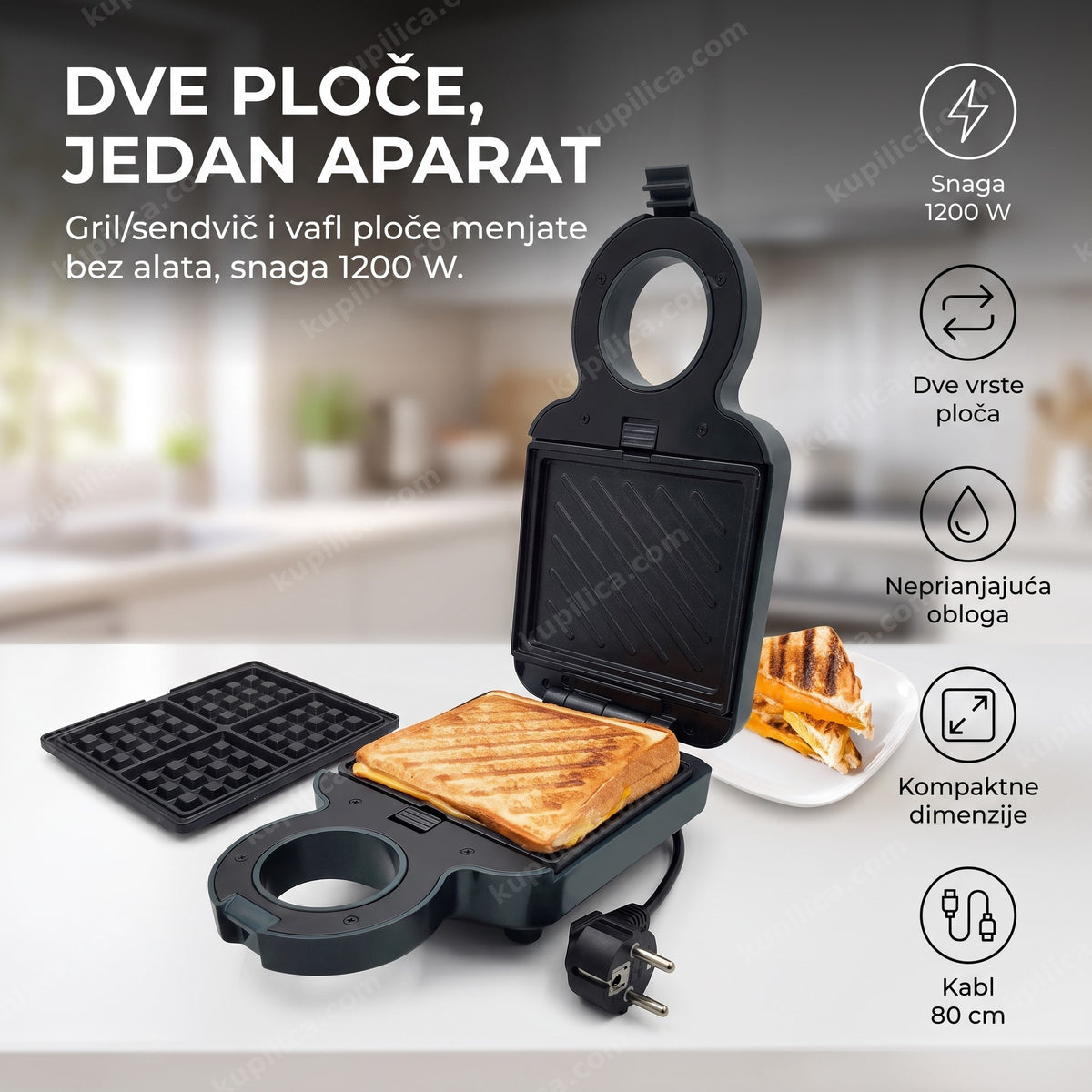 aparat za sendviče i vafle sa pločama i gotovim tost sendvičem