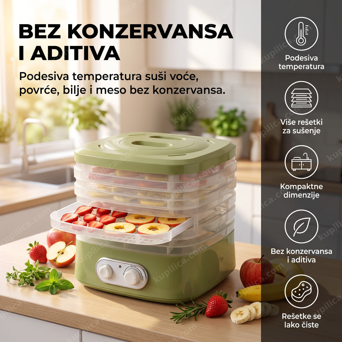 aparat za sušenje hrane sa podesivom temperaturom na kuhinjskom pultu, benefiti proizvoda
