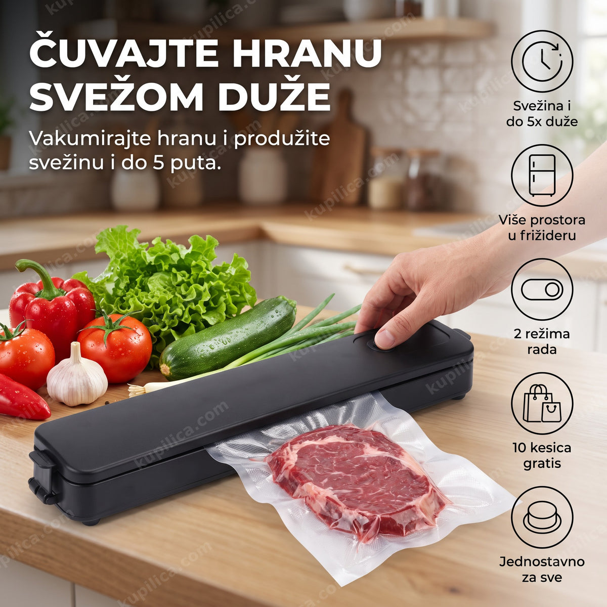 aparat za vakumiranje hrane na kuhinjskom stolu, benefiti proizvoda