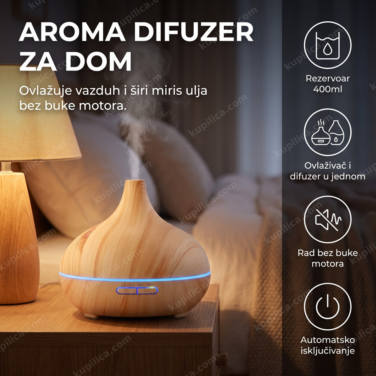 aroma difuzer za dom sa parom eteričnog ulja u dnevnoj sobi, benefiti proizvoda