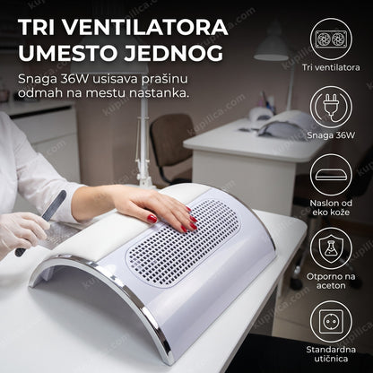 Aspirator za nokte sa tri ventilatora na radnom stolu salona, benefiti proizvoda