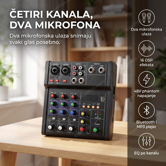 audio mikseta 4 kanala sa bluetooth vezom na stolu za podkast