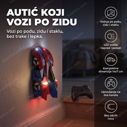 crveno-plavi rc autić sa led svetlima koji vozi po zidu u mračnoj sobi, benefiti proizvoda