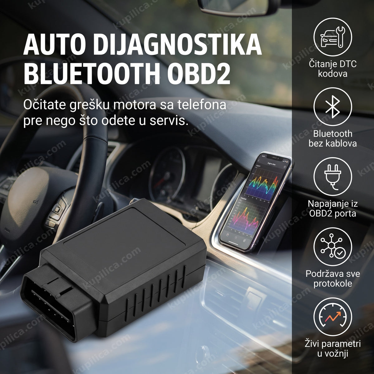 auto dijagnostika obd2 bluetooth uređaj u portu vozila, benefiti proizvoda