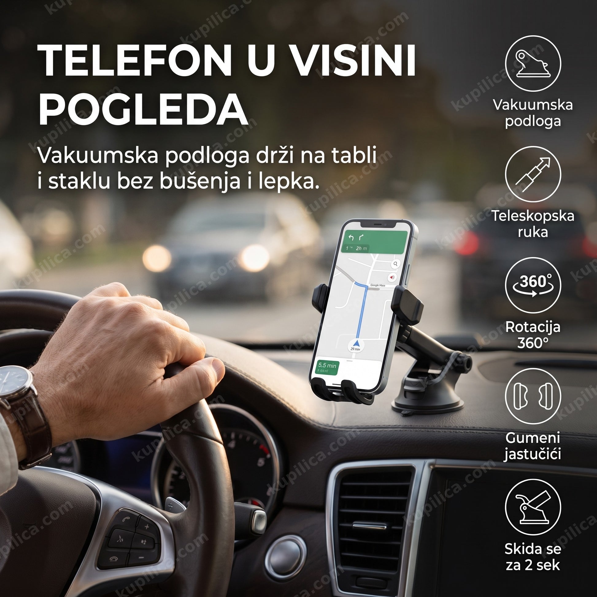 auto držač za telefon hl-021 — telefon na komandnoj tabli automobila sa navigacijom, benefiti proizvoda