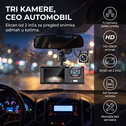 auto kamera 3u1 dvr na tabli sa ekranom 2 inča noću, benefiti proizvoda