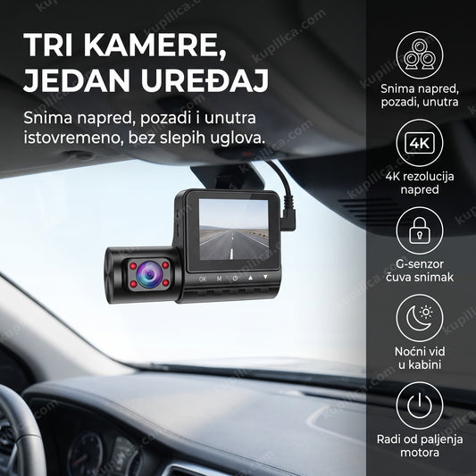 auto kamera dvr 3u1 na vetrobranu snima put iznutra, benefiti proizvoda