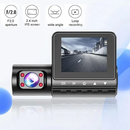 auto kamera DVR 3u1 sa 2,4-inčnim IPS ekranom i putem prikazanim na displeju