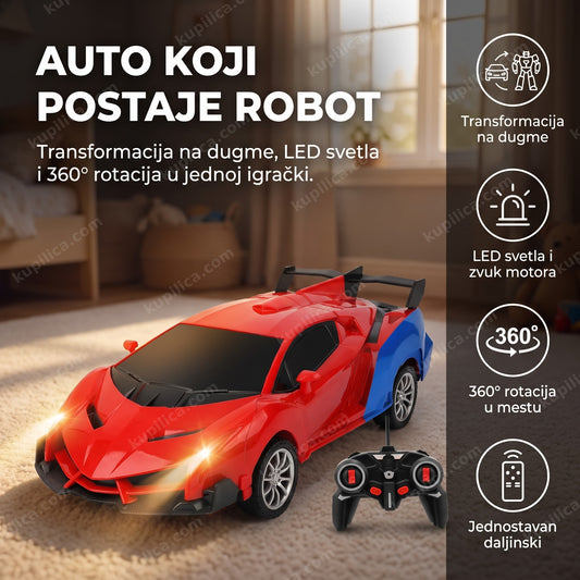 auto koji se pretvara u robota na podu dečije sobe pored daljinskog upravljača, benefiti proizvoda
