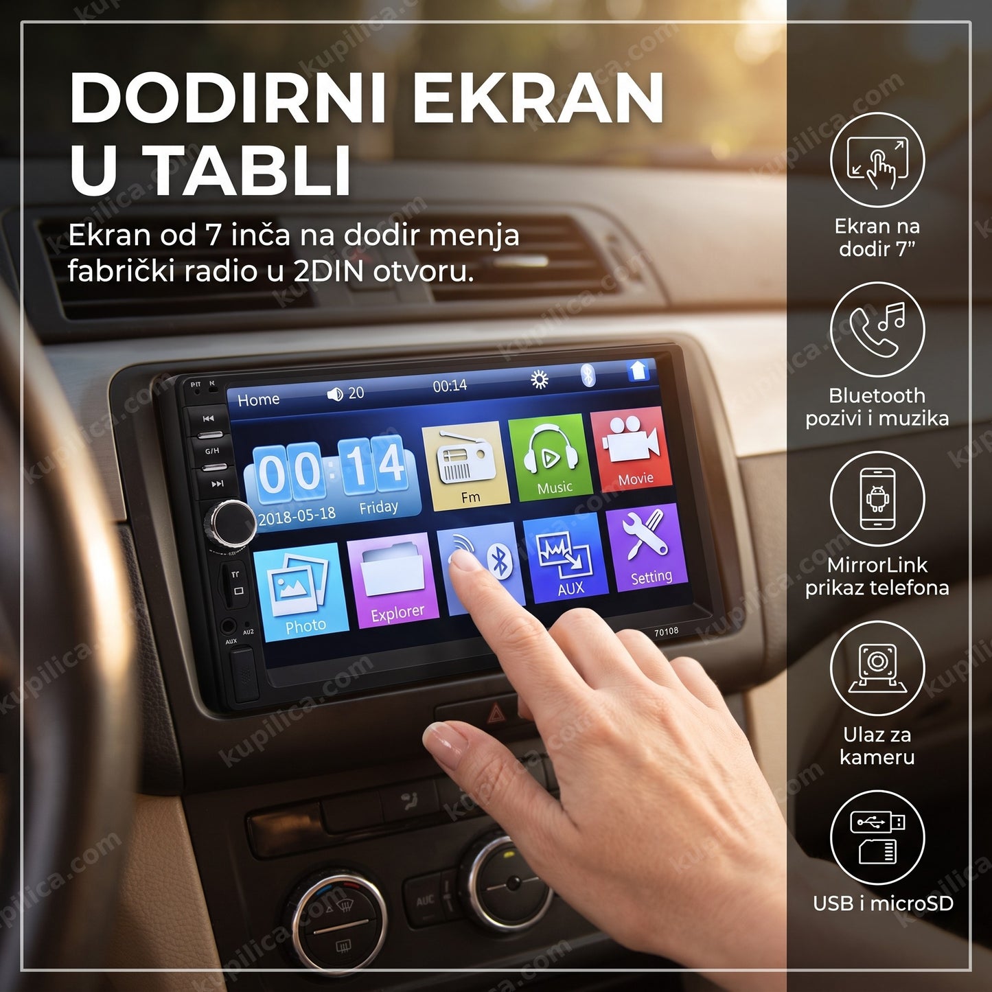 auto multimedija 7018b 2din — ekran na dodir u tabli automobila, benefiti proizvoda