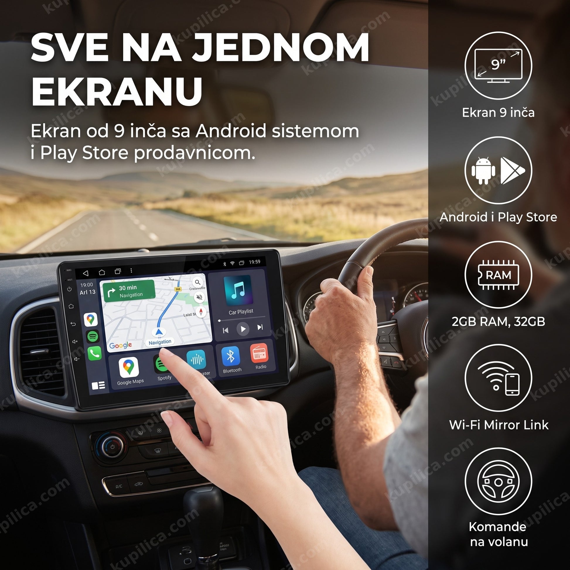 auto multimedija 9 inča android — vozač na putu koristi veliki ekran u tabli, benefiti proizvoda