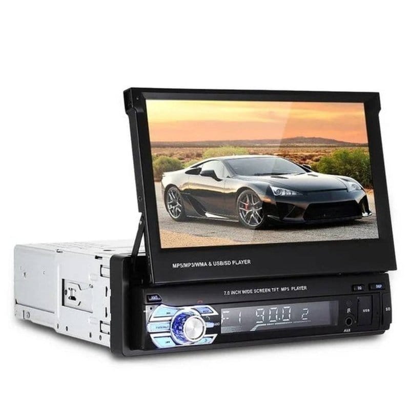auto multimedija na izvlačenje 1din touch screen prikazuje crveni sportski automobil