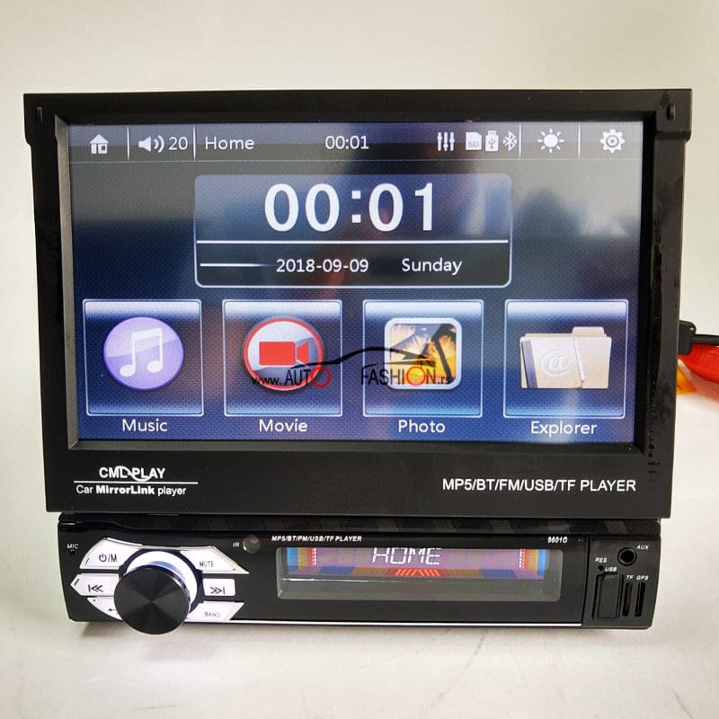 auto multimedija na izvlačenje 1din touch screen sa početnim ekranom i ikonicama aplikacija