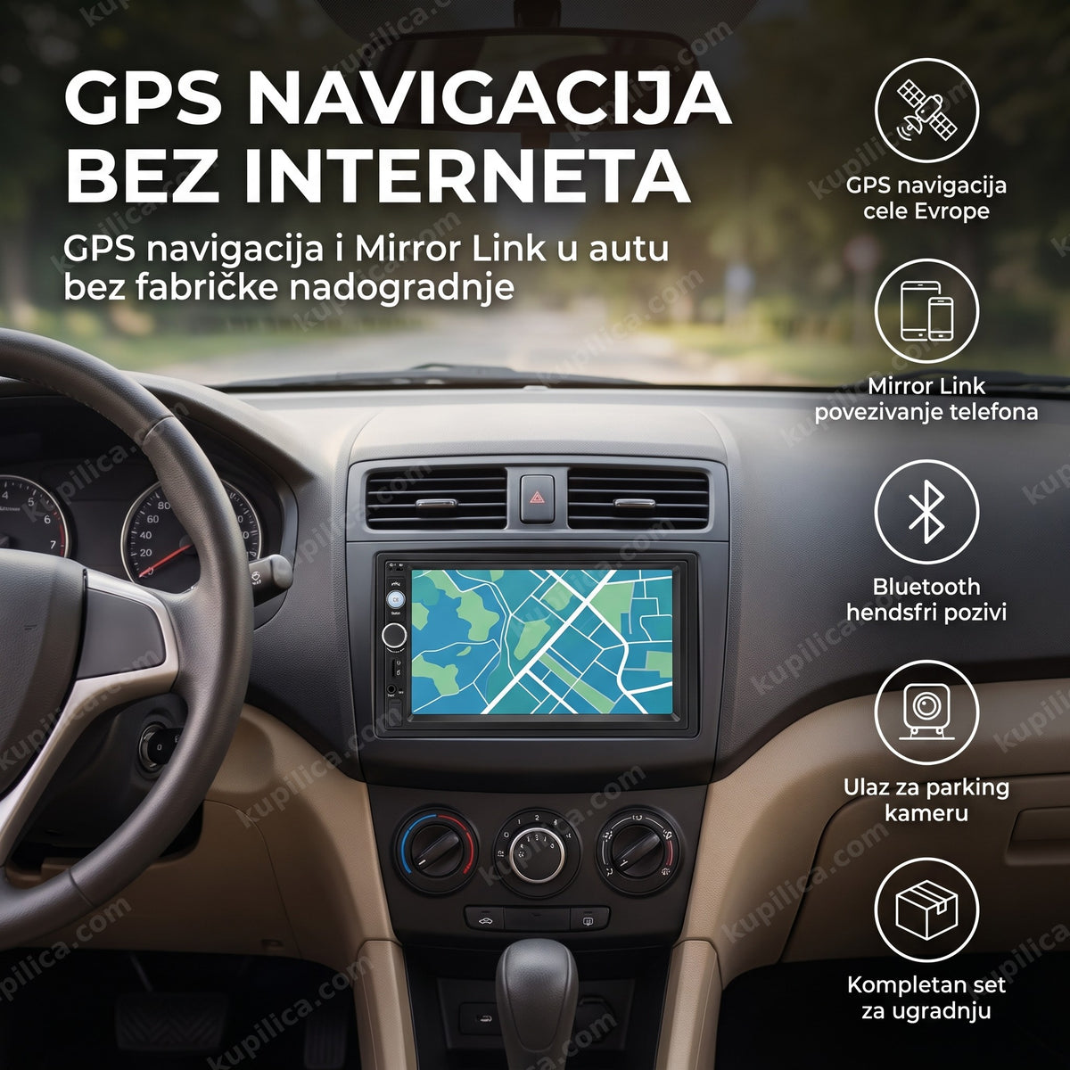 Auto multimedija sa GPS navigacijom i Mirror Link ekranom, prikaz benefita proizvoda