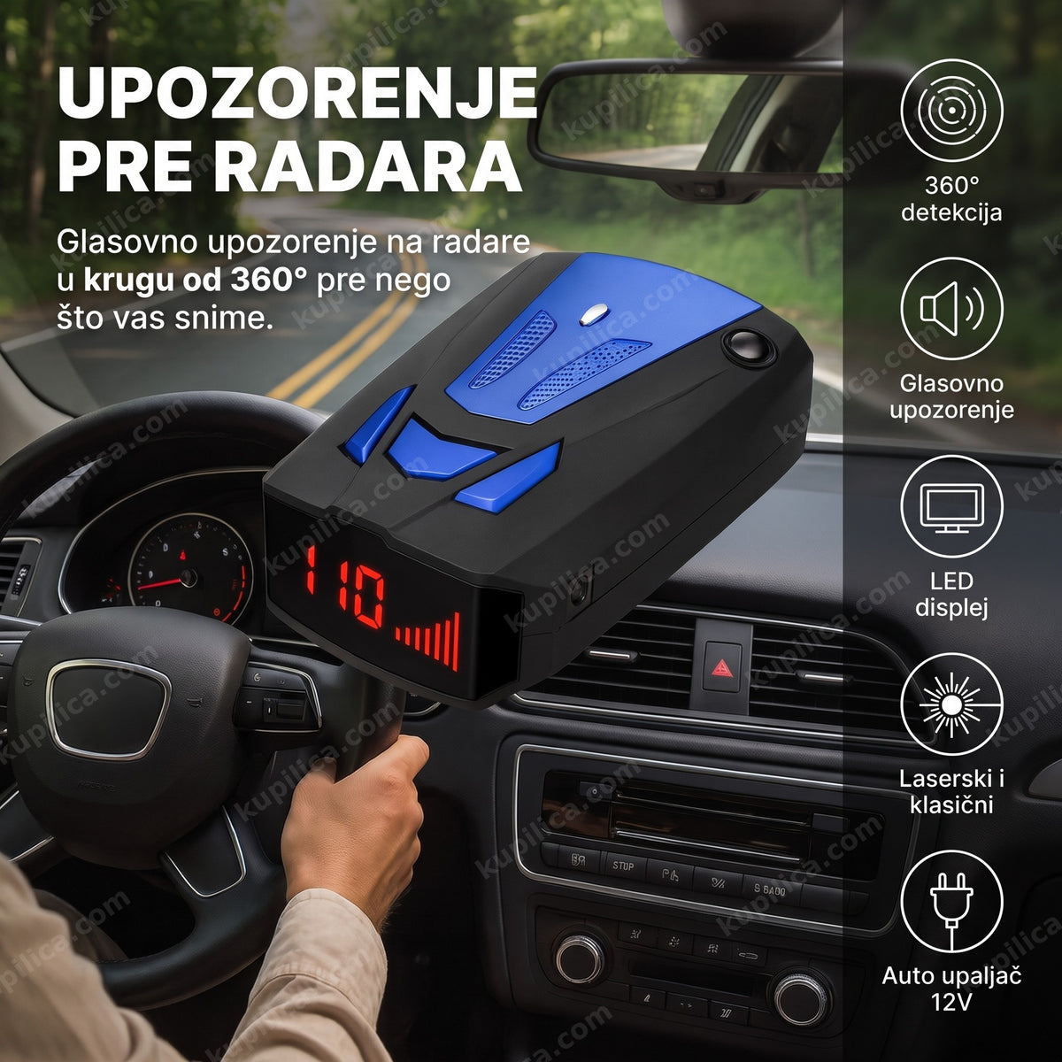 auto radar detektor — uređaj na vetrobranu sa LED displejom, benefiti proizvoda
