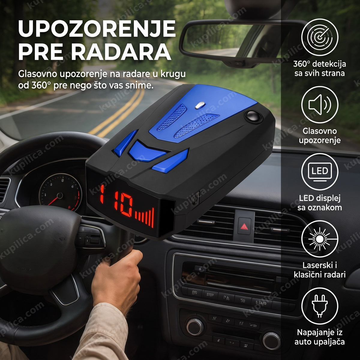 auto radar detektor — uređaj na vetrobranu sa LED displejom, benefiti proizvoda