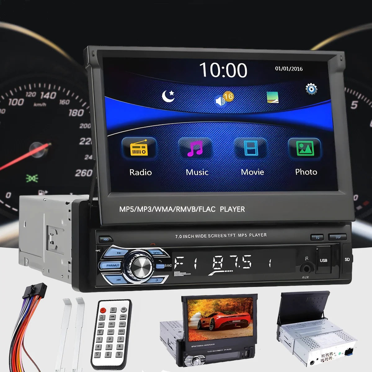 auto radio 1 DIN sa ekranom na dodir — detalj 1