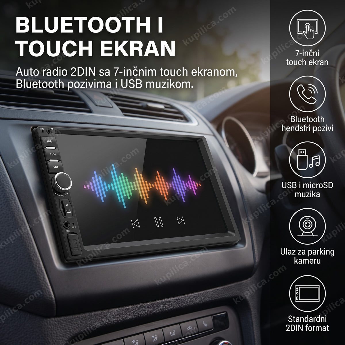 Crni auto radio 2DIN sa touch ekranom u tabli automobila – benefiti proizvoda