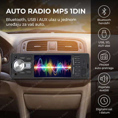 Auto radio ugrađen u tablu automobila sa apstraktnom muzičkom vizualizacijom, benefiti proizvoda