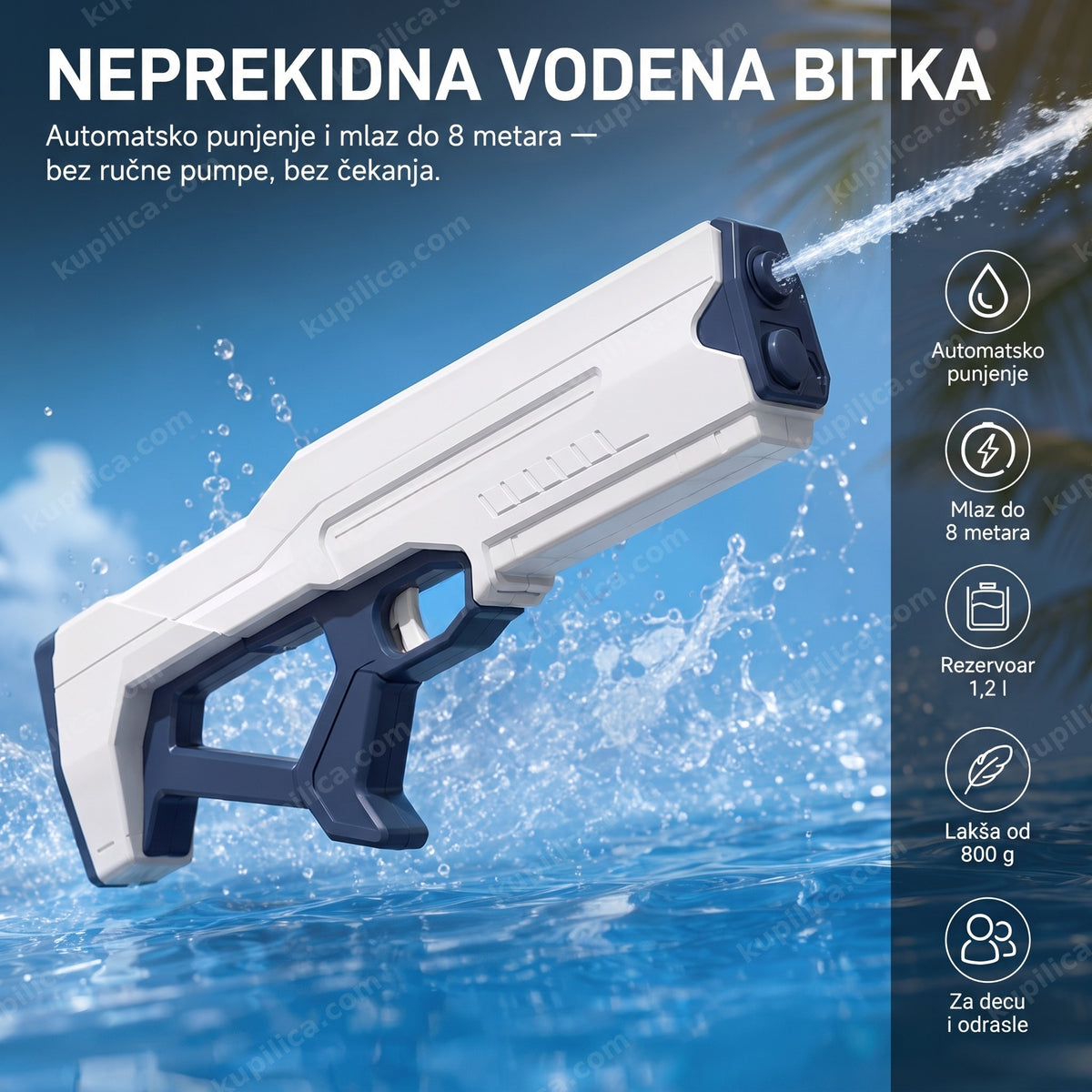 automatska električna puška na vodu sa mlazom u letu
