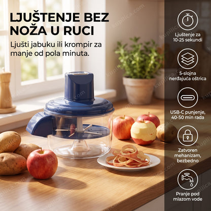 automatska ljuštilica koja ljušti jabuke na kuhinjskom pultu, benefiti proizvoda