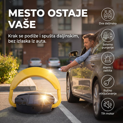 automatska parking barijera solarna apb — vozač podiže rampu daljinskim ispred parking mesta, benefiti proizvoda