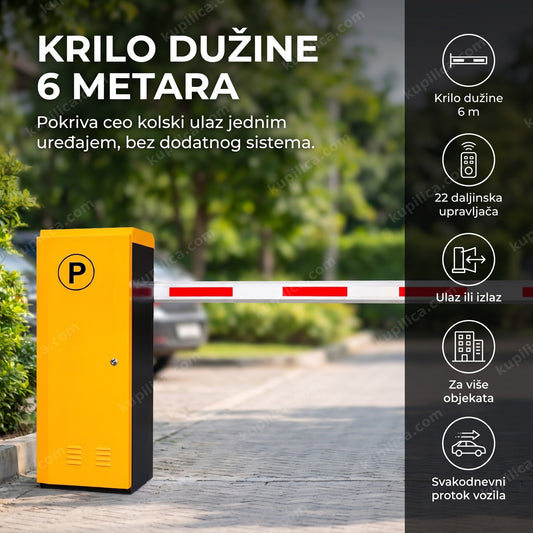žuta automatska parking rampa sa krilom dužine 6 metara