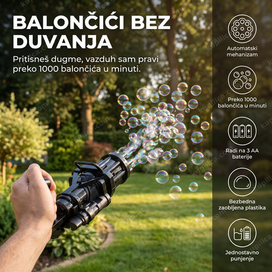 automatska puška za balončiće — oblak balončića u dvorištu, benefiti proizvoda