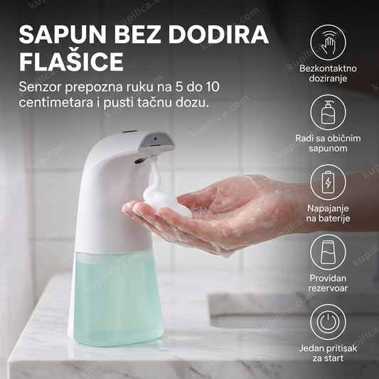automatski dozator za sapun sa senzorom u kupatilu, ruka sa penom ispod mlaznice, benefiti proizvoda