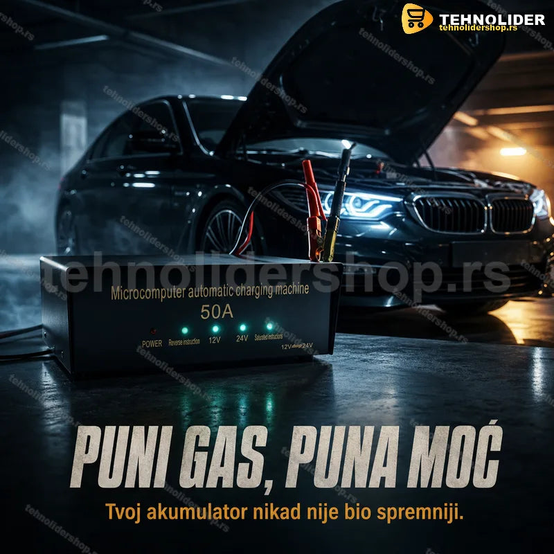 Automatski punjač akumulatora 12V 24V 50A sa displejom na prednjoj ploči
