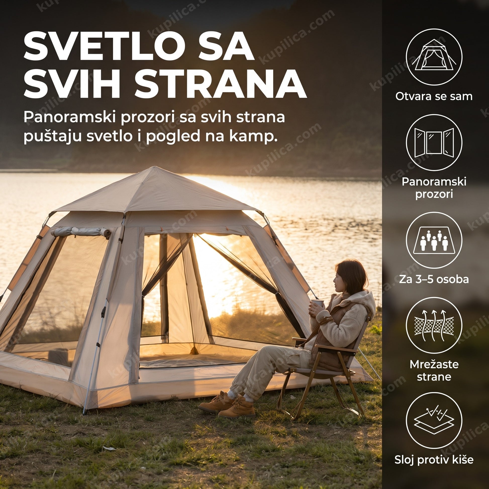 automatski šator sa panoramskim prozorima — šator kraj jezera sa velikim prozorima, benefiti proizvoda