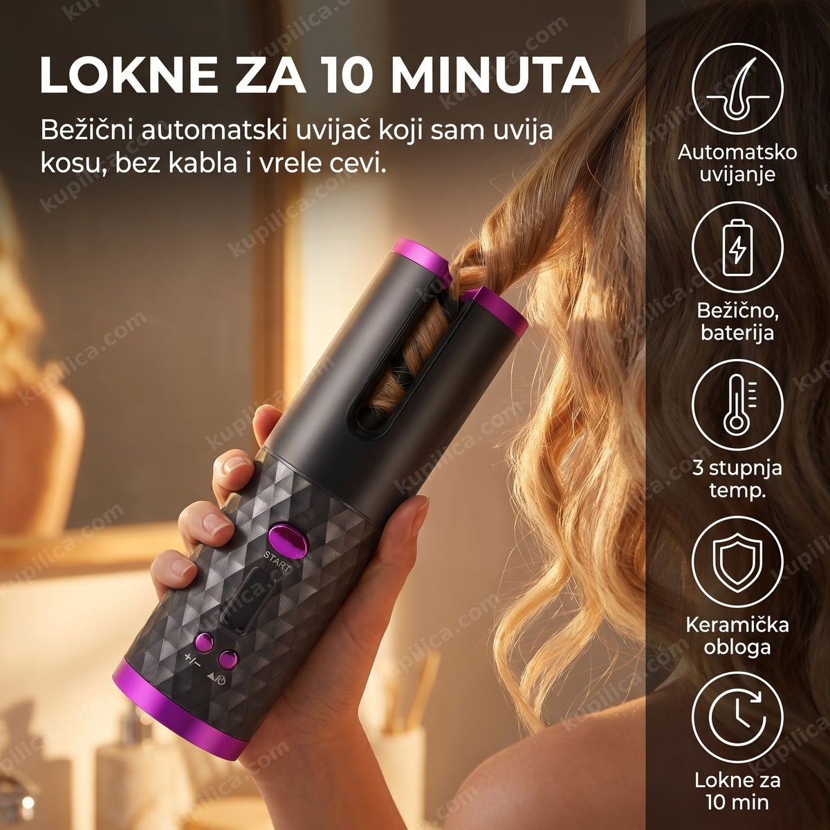 automatski uvijač za kosu — bežični uređaj za lokne u upotrebi, benefiti proizvoda