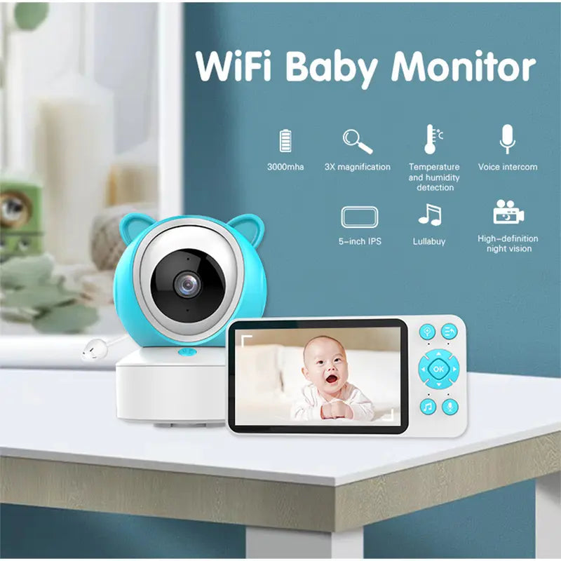 baby monitor sa kamerom u obliku mačjih ušiju i ekranom sa prikazom bebe