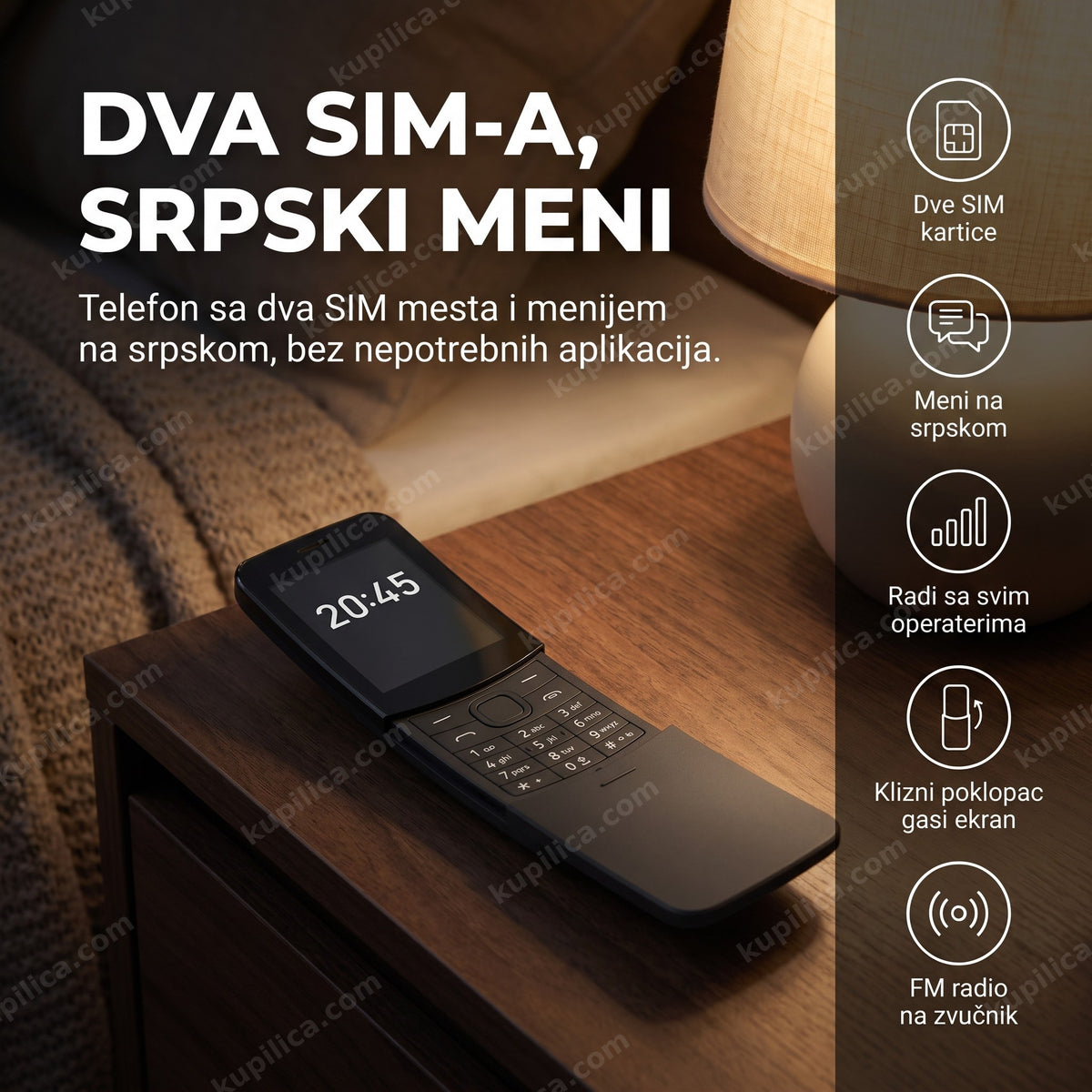 Crni banana telefon sa fizičkom tastaturom na noćnom stočiću, benefiti proizvoda
