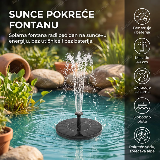 baštenska fontana sa solarnim napajanjem — fontana pluta u bazenu na suncu, benefiti proizvoda