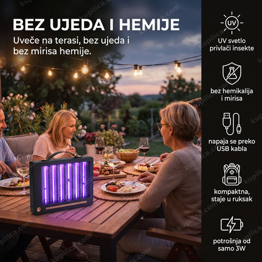 baštenska lampa protiv komaraca upaljena na terasi uveče, benefiti proizvoda