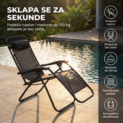 baštenska ležaljka stolica — prazna ležaljka pored bazena u dvorištu, benefiti proizvoda