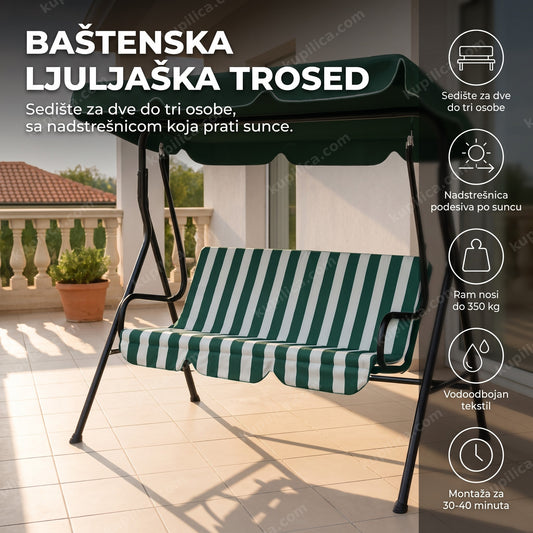 Zelena baštenska ljuljaška trosed sa nadstrešnicom na terasi