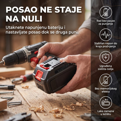 rezervna baterija za set alata 20v u radionici pri zameni u bušilici, benefiti proizvoda
