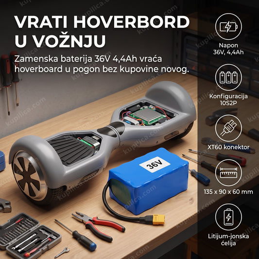 baterija za hoverboard pored otvorenog uređaja na radnom stolu u radionici, benefiti proizvoda