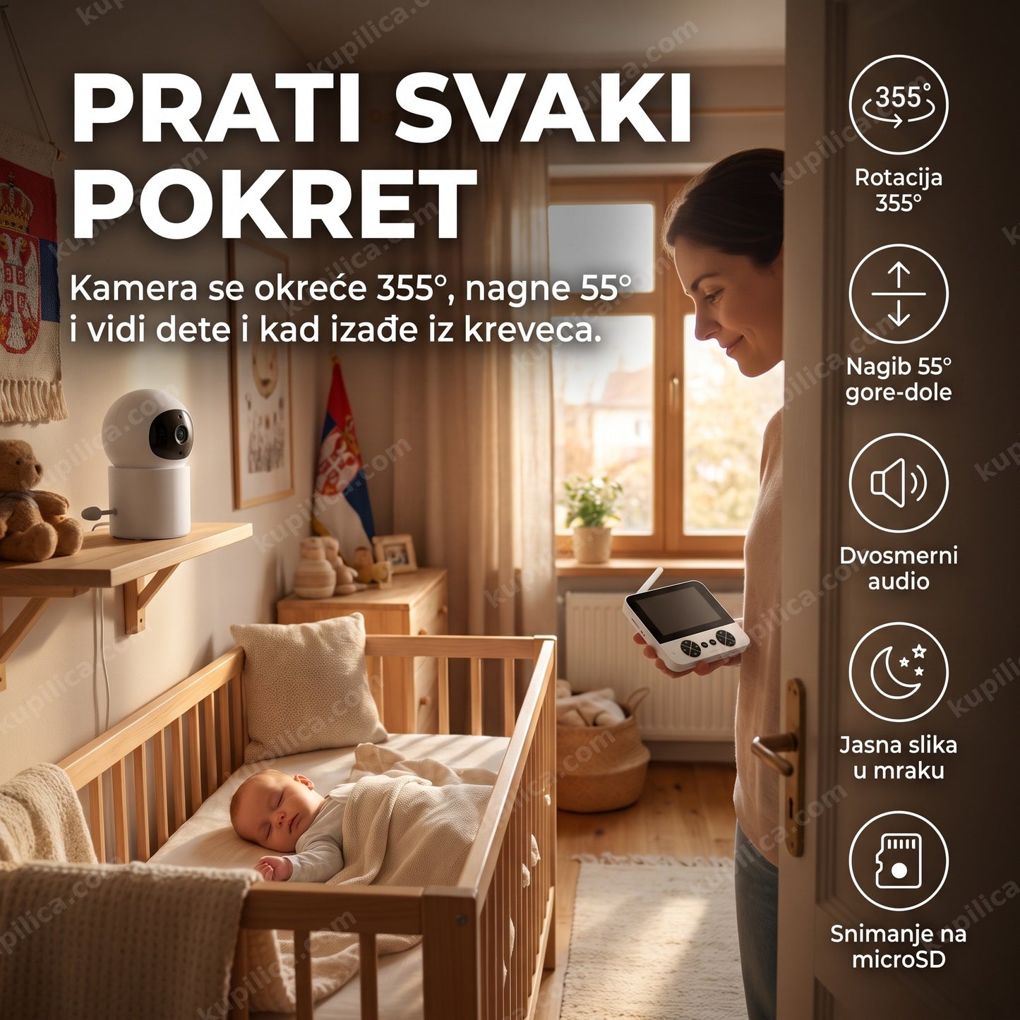 bebi monitor ip kamera — dete u krevecu snima se kamerom sa rotacijom, benefiti proizvoda