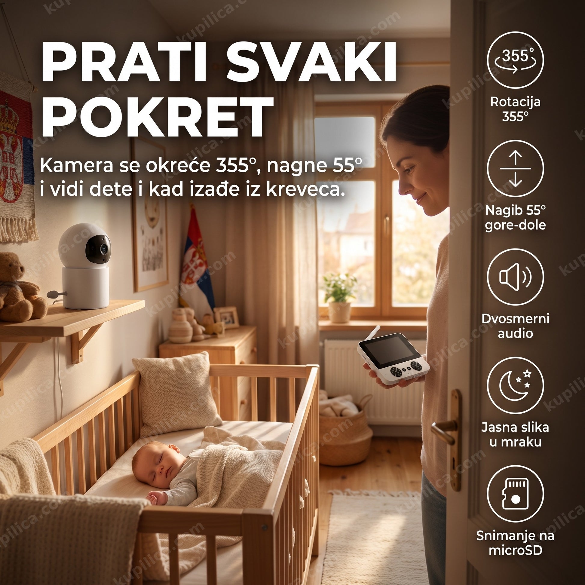 bebi monitor ip kamera — dete u krevecu snima se kamerom sa rotacijom, benefiti proizvoda