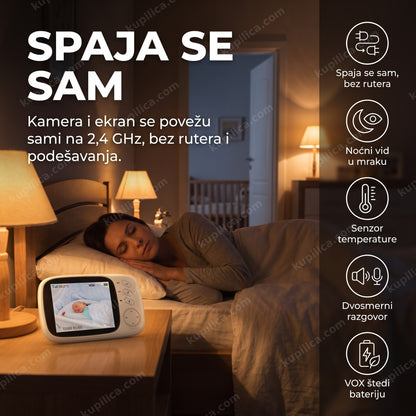 bebi monitor sa senzorom temperature — ekran na noćnom stočiću pored kreveta, benefiti proizvoda