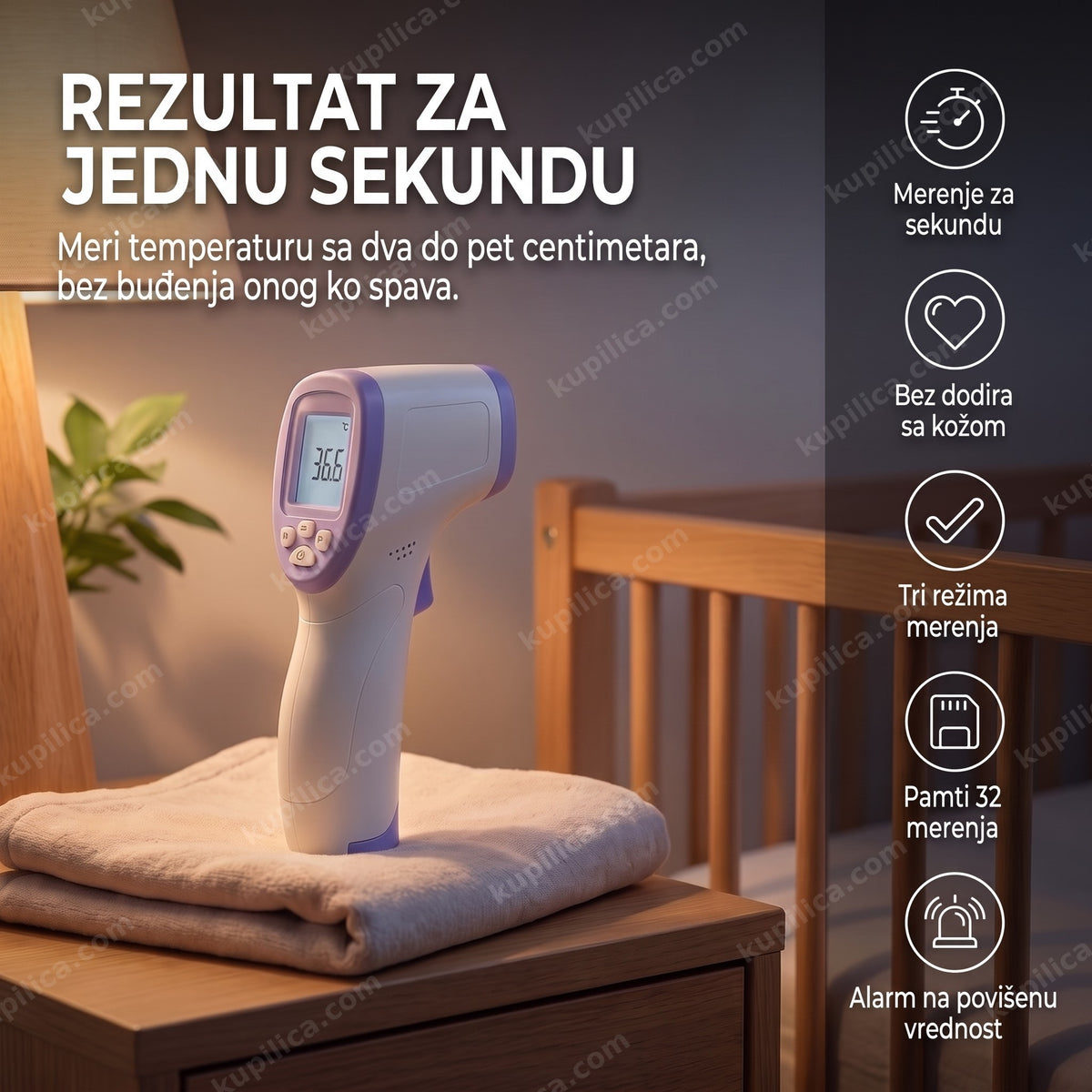 Beskontaktni infracrveni toplomer sa prikazom temperature na ekranu, prikaz benefita