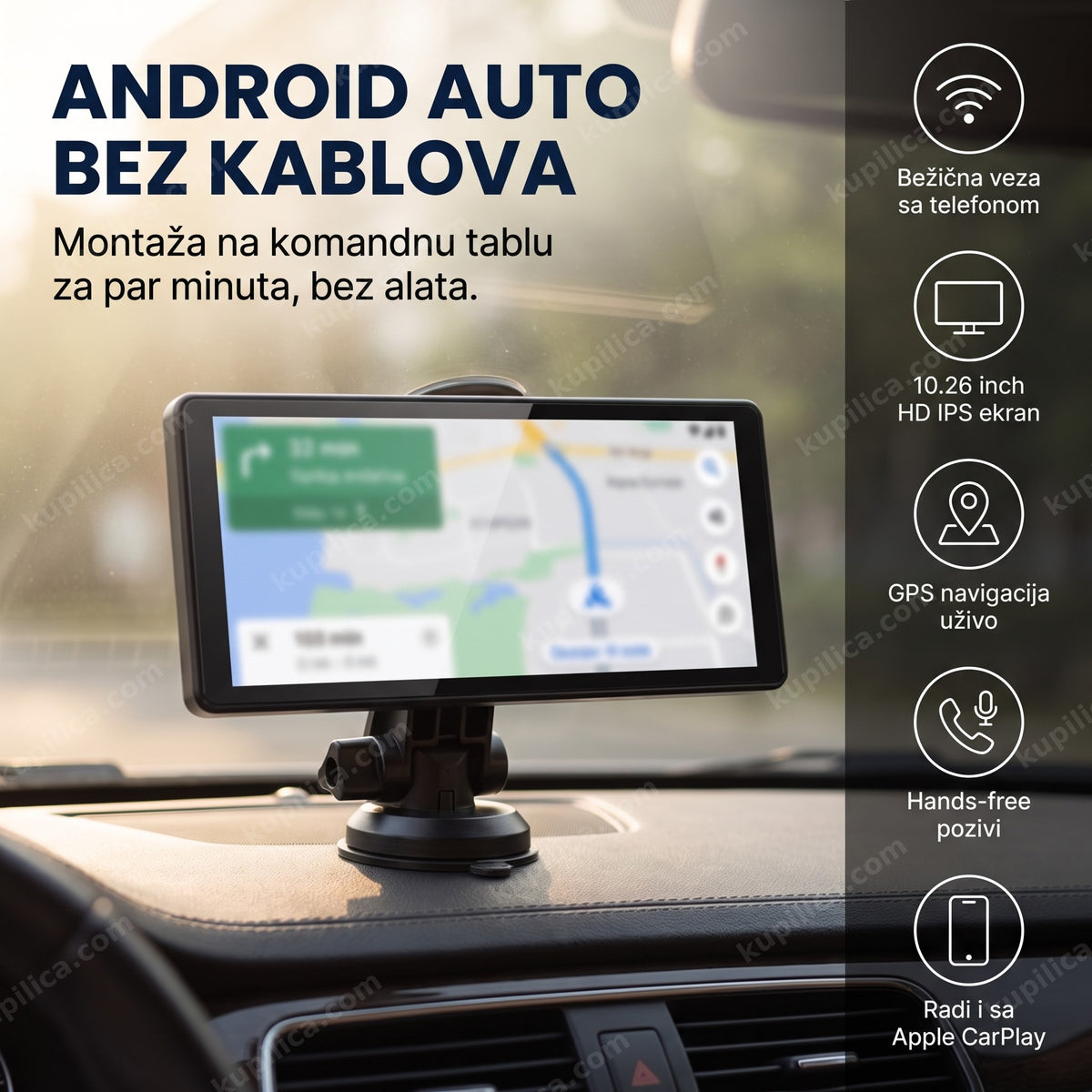 bežični android auto ekran 10.26 inča na komandnoj tabli automobila