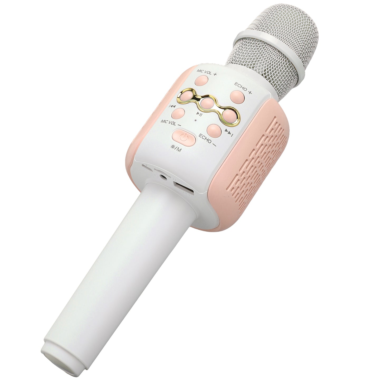 karaoke mikrofon L858 sa strane — slot za microSD karticu, 3,5 mm ulaz i USB port