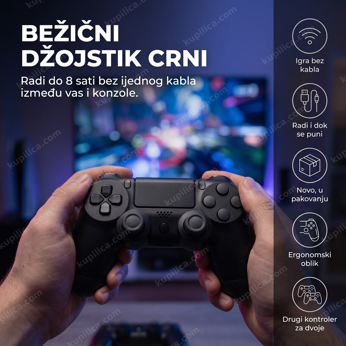 Bežični džojstik za ps4 u rukama igrača u zamračenoj gaming sobi